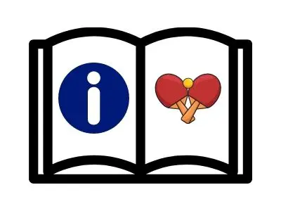 Buch mit Info-Logo und Tischtennisschlägern