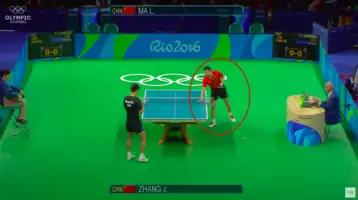 Player touches table with his hands